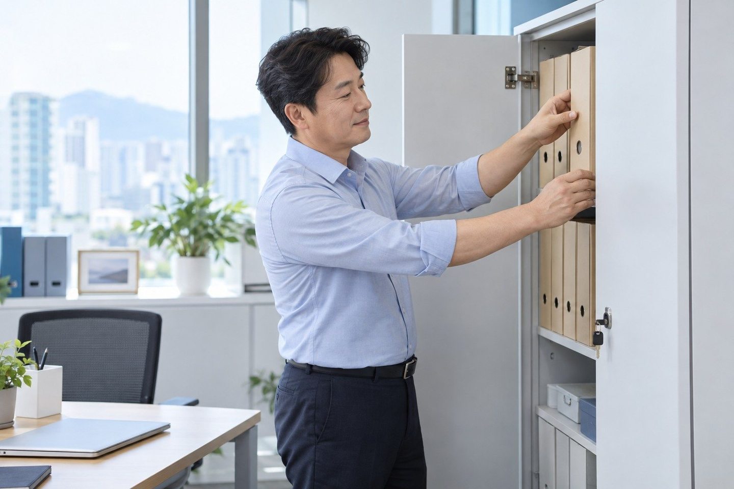 작업 공간의 기기를 확인하는 남성 — PG사 수수료 비교 카톡 두 줄카톡 두 줄, 이렇게 적으시면 돼요. 하는 일 한 줄, 매출 한 줄이면 바로 상담합니다.