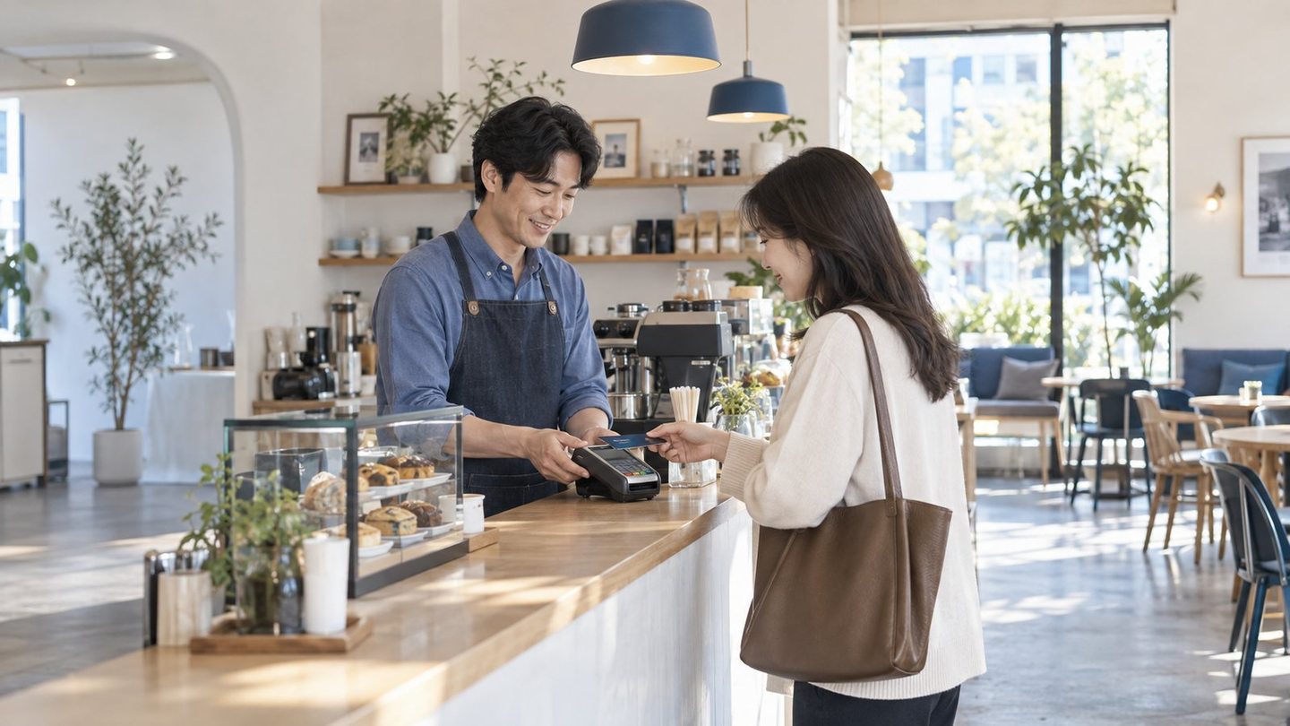 매장 직원과 고객이 결제 내용을 확인하는 장면 — PG사 수수료 비교 결과결과, 카톡 한 장으로 받아 보세요. 지금 돈과 옮긴 뒤 돈을 나란히 적어 드립니다.